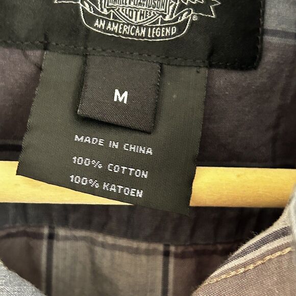 Harley Davidson Snap Front Shirt Size Medium Plaid Logo Full Speed Long Sleeve - Picture 7 of 10